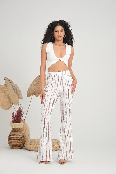 Store 100% cotton, fit, Flared elastic waist, women's summer pants - bohemian pattern
