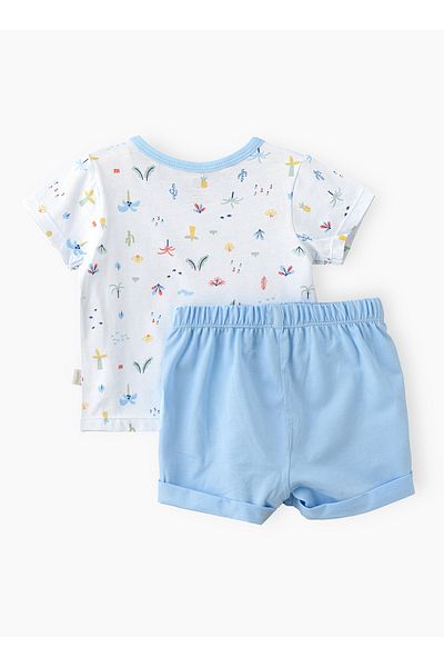 Basicxx Boys' Light Blue Printed Cotton T Shirt and Shorts Set
