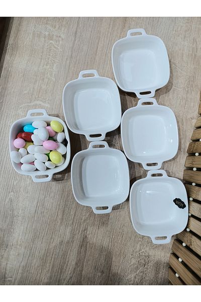 Pembishayatlar 6-Piece Porcelain Square Deep Breakfast Bowl with Handle 12.5 cm