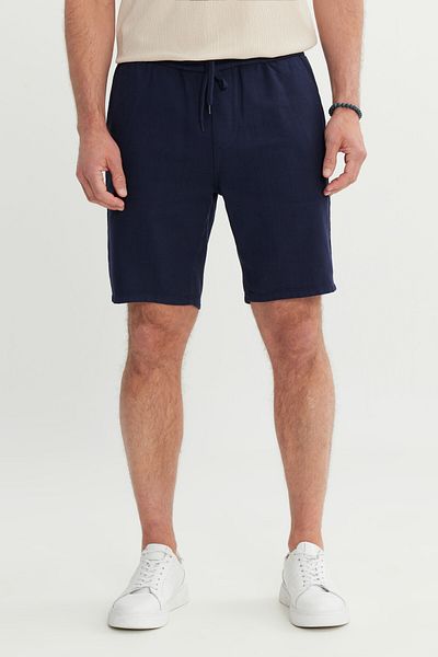 AC&Co / Altınyıldız Classics Ανδρικό σορτς με τσέπη σε μπλε ναυτικό 100% βαμβακερό Comfort Fit Tie Waist Flared Side Pocket