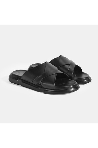 Desa Men's Black Leather Slippers