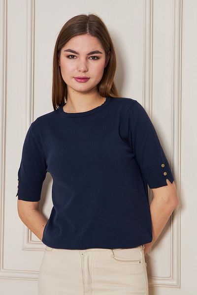 Irmak Kerekli Women's Navy Blue Crew Neck Snap Fastener Short Sleeve Knitwear Blouse 1070