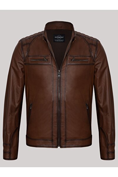 DeriWork Hakiki Kuzu Derisi Fermuarlı Kışlık Suya Dayanıklı Erkek Ceket Taba