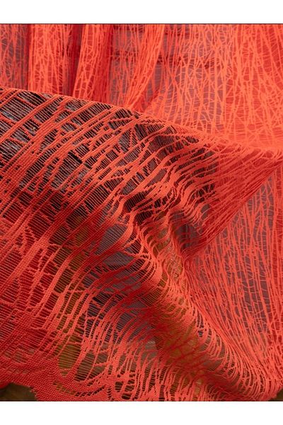 farbateks Red 3 Layer Pleated Tulle Curtain Glass Broken