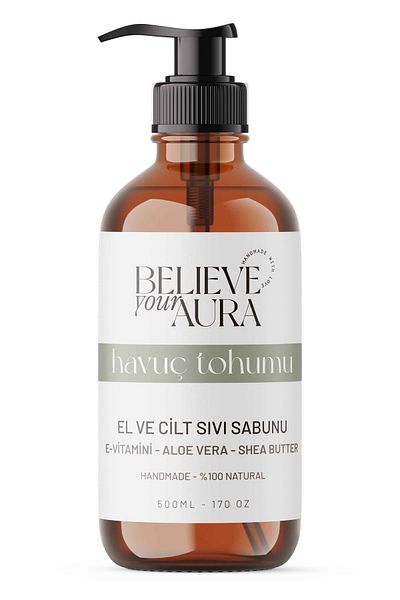 Believe Your Aura Carrot Seed Oil Hand and Skin Soap - Vitamin E Aloe Vera Shea Butter Added Liquid Soap - 500 ml