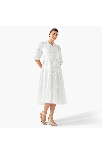 2Xtremz 2Xtremz Lace Insert Midi Dress with 3/4 Sleeves