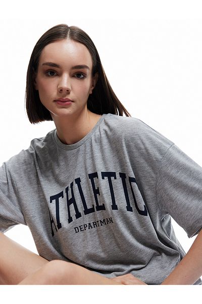 Koton Short Sleeve Crew Neck Printed Oversize Sports T-Shirt