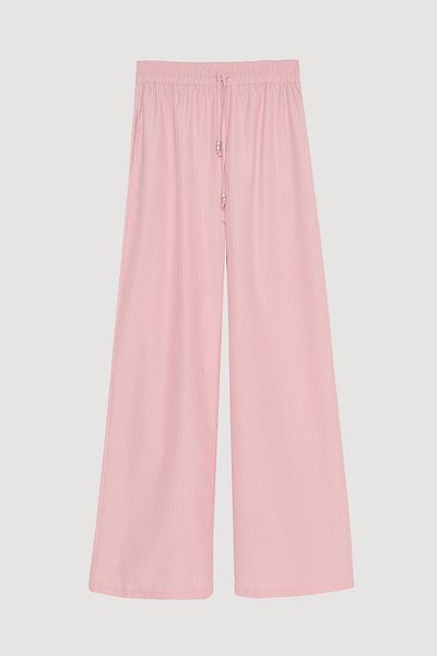 Quzu Slim Striped Leg Trousers with Elastic Waist - Pink