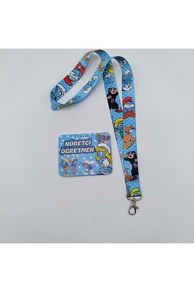 CİCCİBİCCİSHOP Smurfs Sentry Teacher Neck Hanging Rope with Sliding Card Holder
