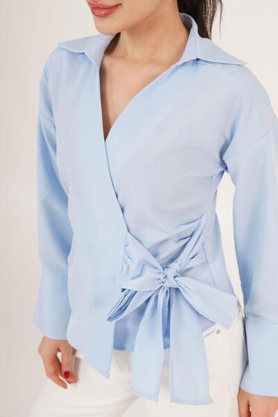 Hipo Trend Cămașă albastră cu guler dublu și detaliu cu șireturi laterale