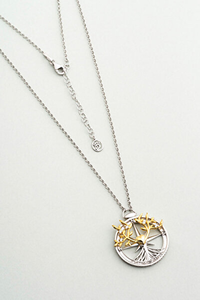 So CHIC... Sevgi Pusulası 18 Ayar Beyaz ve Sarı Altın Kaplama 45 Cm Gümüş Kolye