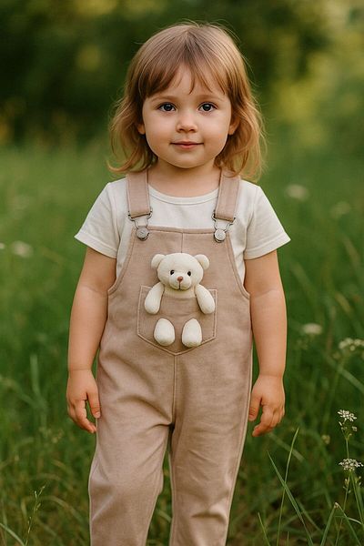 MİNYON BABY Long Strapped Jumpsuit with Teddy Bear Detail