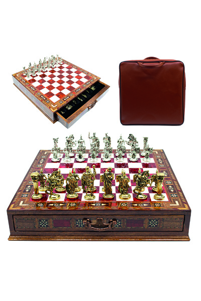 GGS GrandGiftStore Premium Çekmeceli El Işi Satranç Takımı Metal Roma Satranç...
