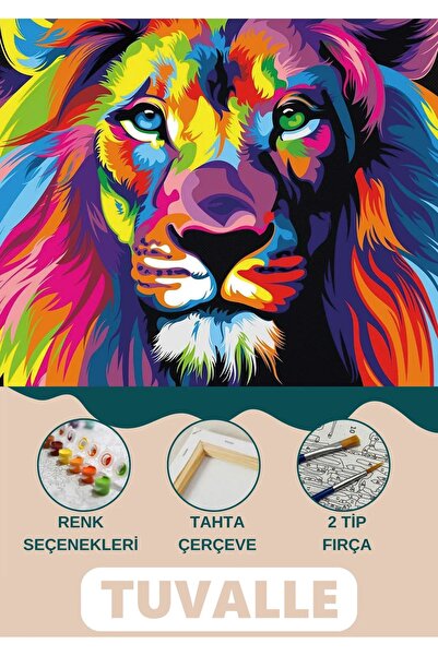 Tuvalle Renkli Aslan Sayılarla Boyama Seti, Hobi Seti, 40X50 Tablo, Fırça Boy...