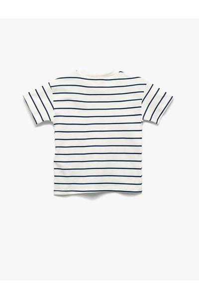 Koton Crab Embroidery Detailed Short Sleeve Crew Neck Cotton T-Shirt
