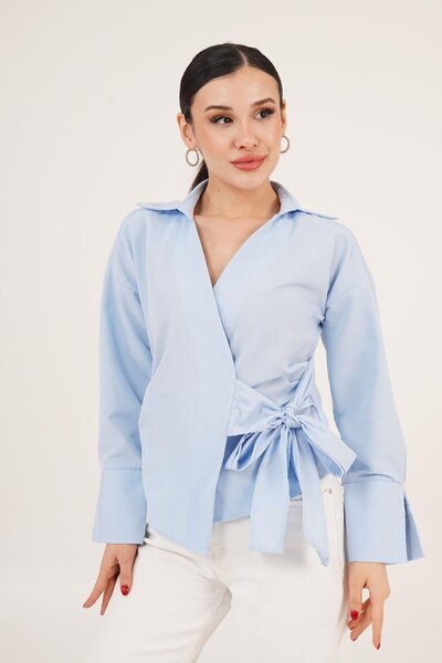 Hipo Trend Cămașă albastră cu guler dublu și detaliu cu șireturi laterale