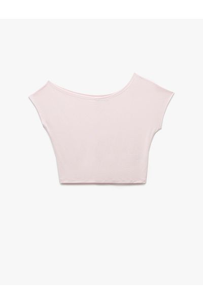 Koton Short Sleeve Boat Neck Off Shoulder Modal Basic T-Shirt