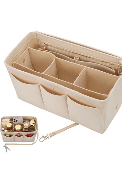 COOYA Purse Organizer Insert Felt,witha detachable divider,12 Pockets ,for Tote Purse Bag,Beige