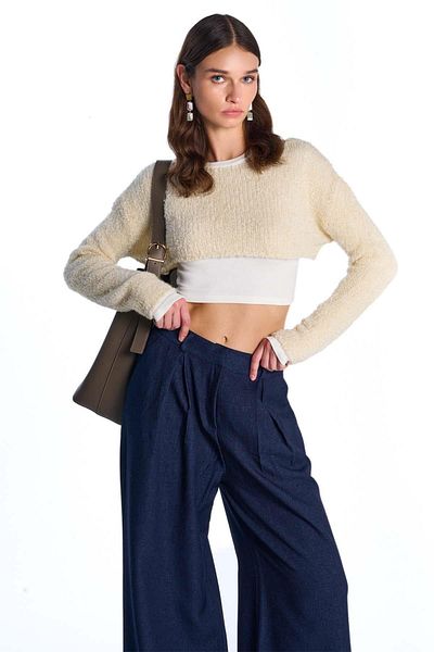 SHERIN Beige Crop Knitwear Sweater
