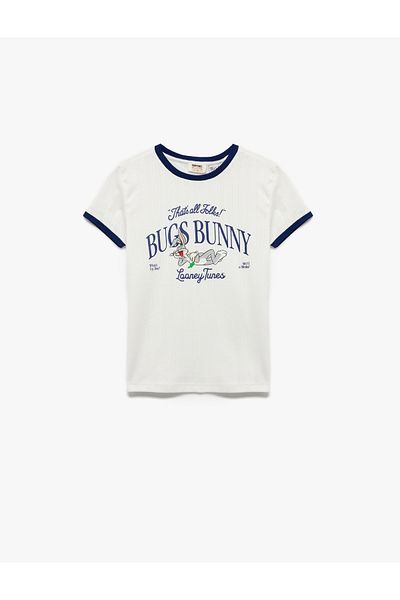 Koton Licensed Bugs Bunny Printed Short Sleeve Crew Neck Crop T-Shirt