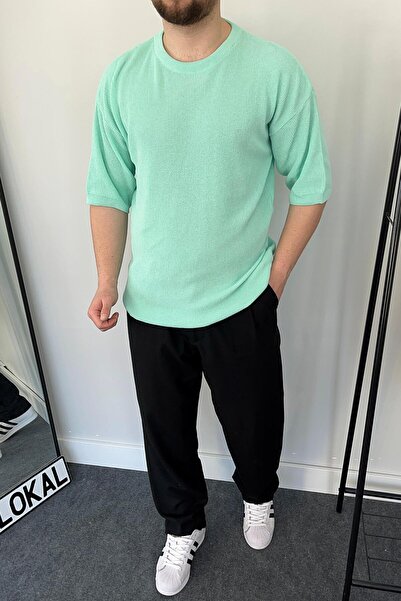 VİP LOKAL Πλεκτό μπλουζάκι Mint Green Oversize