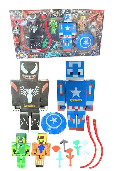 Minecraft x Reserved Venom and Captain America Large Size Figure Accessory Character Toy 14 Pieces
