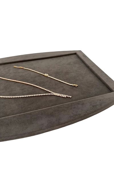 MeGass Dekor Domestic Production Suede Fabric Coffee Color Necklace Earring Ring Jewelry Service Presentation Table