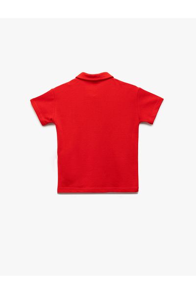Koton Cotton Short Sleeve Polo Neck Embroidered T-Shirt