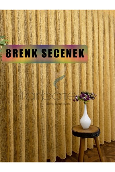 farbateks Broken Glass New Fashion Mustard Yellow 2 Layers Pleated Tulle Curtain