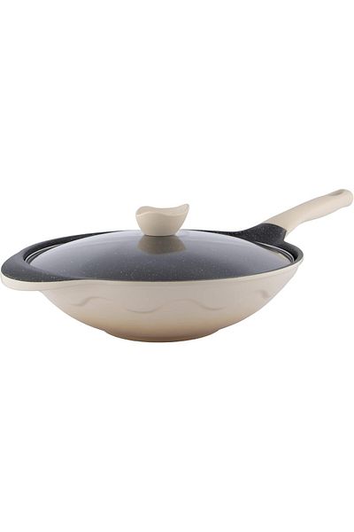 ALSAIF Non-Stick Aluminum Frypan with Glass Lid, 32cm, Pearl White - Al Saif