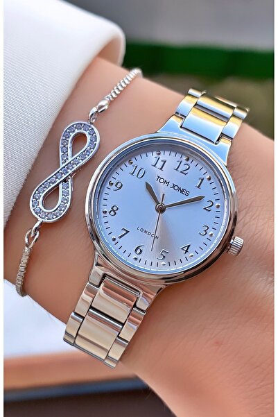 Tom Jones Silver Color Small Case 2 Years Warranty Waterproof Women's Wristwatch - Bracelet Gift