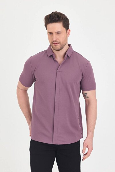 Genie Erkek Regular fit Kısa Kollu Gizli Düğmeli Polo Yaka Gömlek