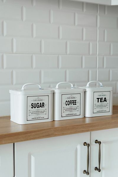 Dekorzdükkan Set of 3 Galvanized Corner Model Tea-Sugar-Coffee Jar (with Shovel)