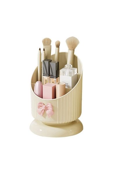 ECARLA Organizator perii, crem cu fundita roz, 15,8 x 11 cm, Ecarla