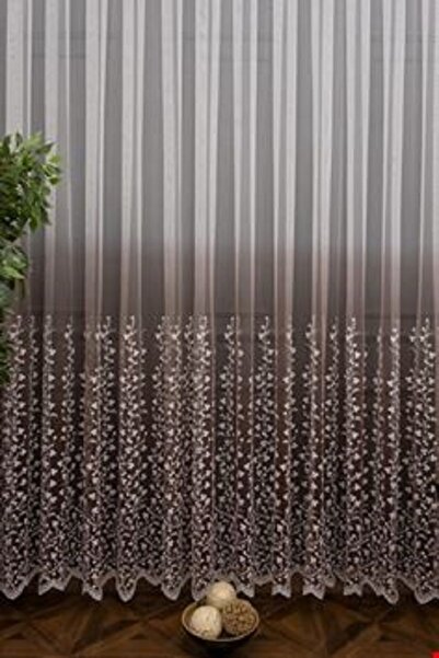 farbateks Plum Skirt Tip Daisy Patterned Color Transition 2 Layers Pleated Tulle Curtain