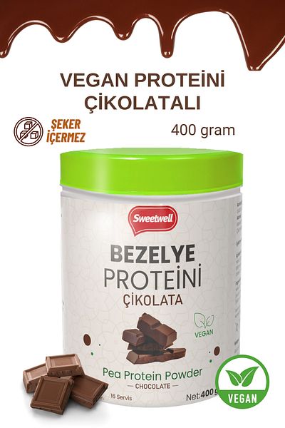 Sweetwell Chocolate Flavored Vegan Pea Protein Powder 400 Gr - Contains 83% Protein Pae Protein Powder