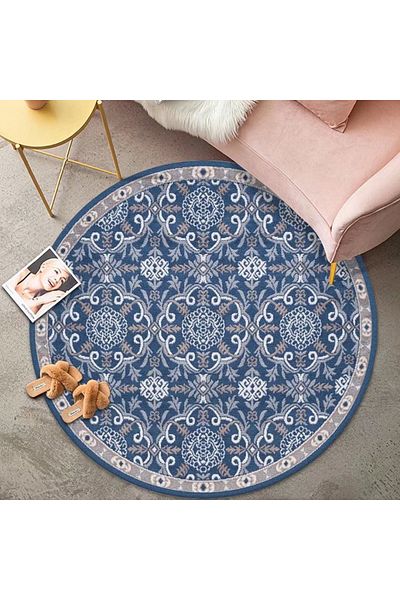sharpdo Vintage Faux Cashmere Round Rug Coffee Table Cushion 120*120CM