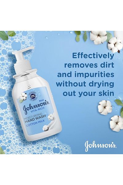 Johnson & Johnson Johnson's Hand Wash Vita Rich Moisturizing Cotton Milk 2 x 300 ml Soft, Nourished Hands Every Wash