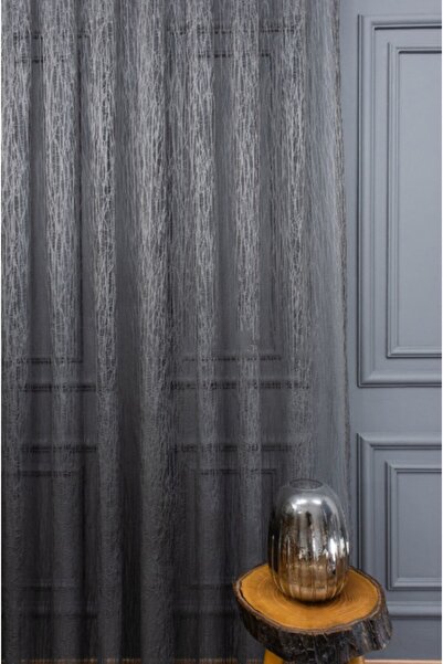 farbateks Anthracite Glass Broken 3 Layers Pleated Tulle Curtain