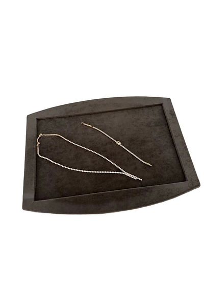 MeGass Dekor Domestic Production Suede Fabric Coffee Color Necklace Earring Ring Jewelry Service Presentation Table