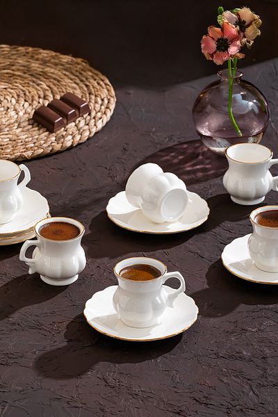 Perotti 4311 Emery 12 Piece 6 Personality Gold Gilded Porcelain Turkish Coffee Cup Set 100 ml
