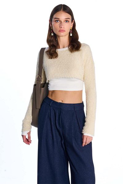 SHERIN Beige Crop Knitwear Sweater
