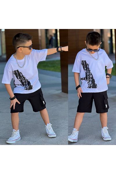 sinmm Boy's Bottom-Top Printed T-Shirt-Shorts Set Ymn01