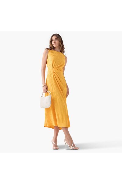 Iconic Textured Sleeveless Dress with Knot Detail