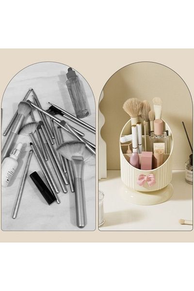 ECARLA Organizator perii, crem cu fundita roz, 15,8 x 11 cm, Ecarla
