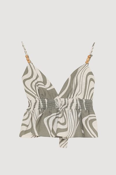 Quzu Beaded Strap Crop Blouse and Khaki