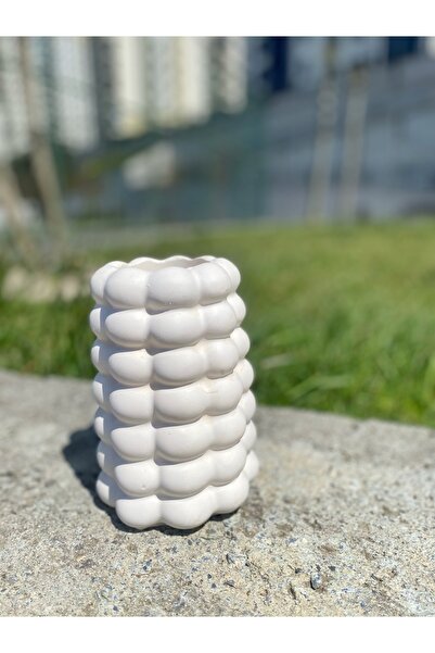Nonno dekor Baloncuklu Beyaz Vazo Bubble Dekoratif Çiçeklik Vazo, Modern Tasarım Baloncuklu Konik Vazo