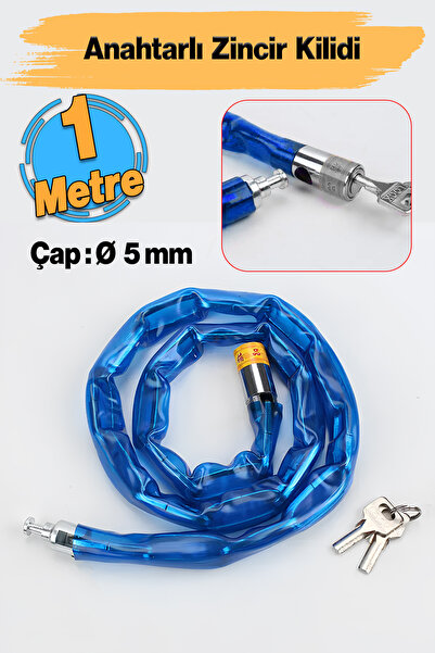 Badem10 Korumalı Bisiklet Motosiklet Zincir Kilidi 100 cm Çelik Kilit Çap 5 m...