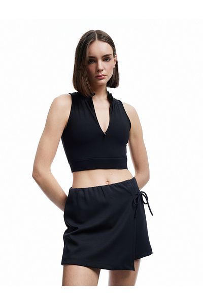 Koton Zipper Stand Collar Slim Fit Sleeveless Interlock Sports Bra