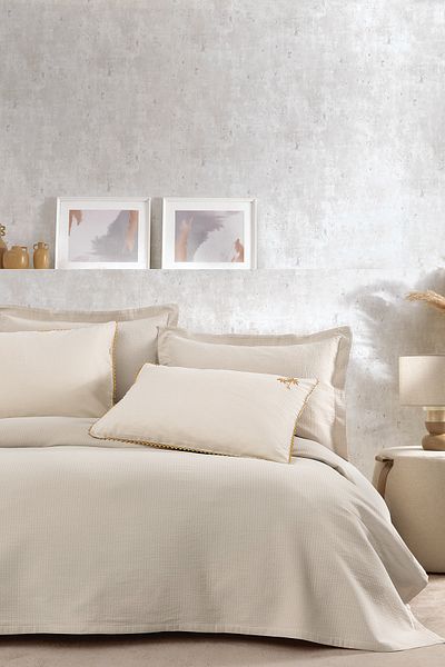 Yataş Elena Double Embroidered Bedspread - Beige